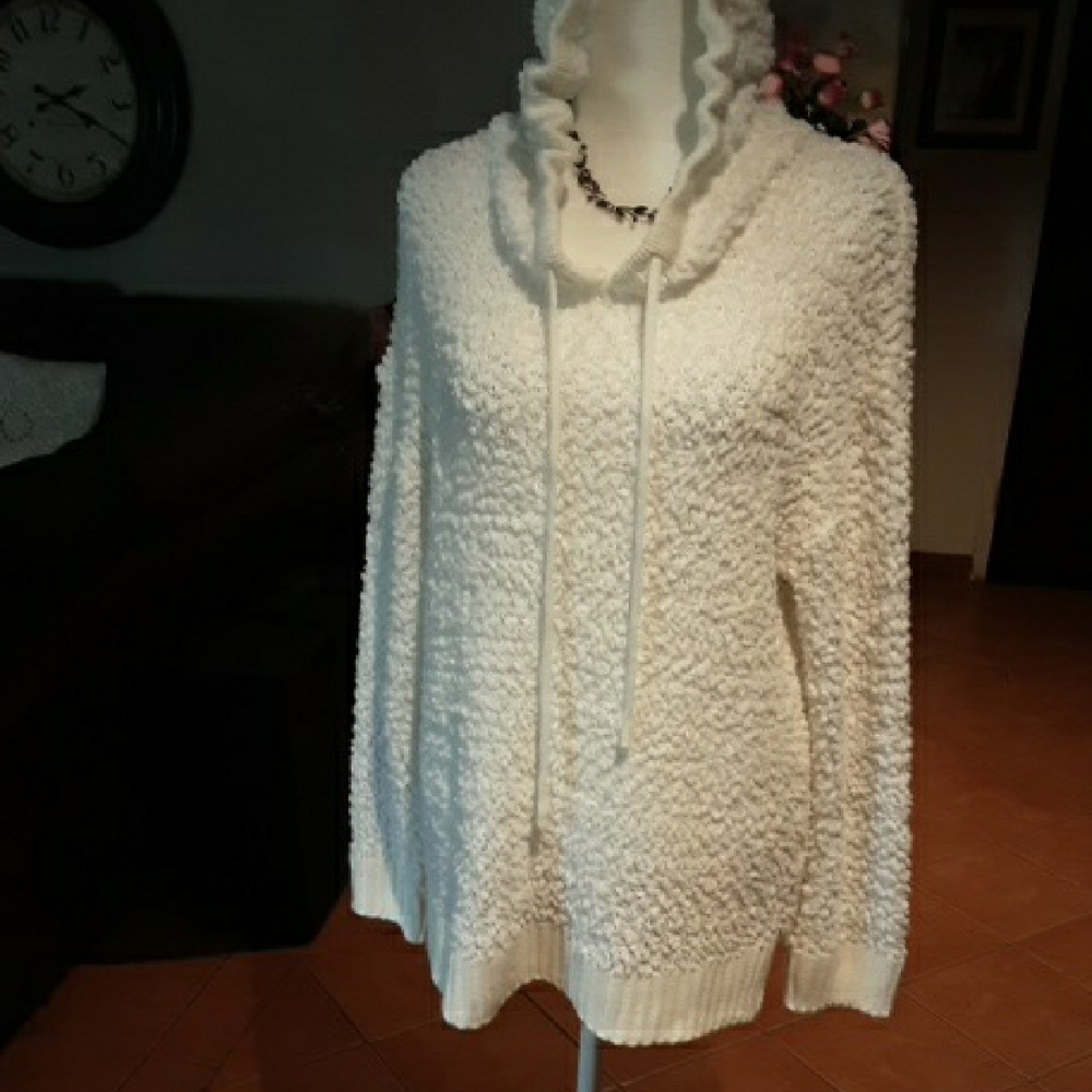 SHEIN Off-White Off-the-Shoulder Sweater with Fluffy Texture